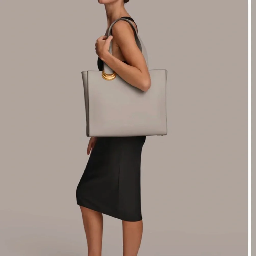 Donna Karan Black Hewlett Tote with Gold Accents - Picture 7 of 7